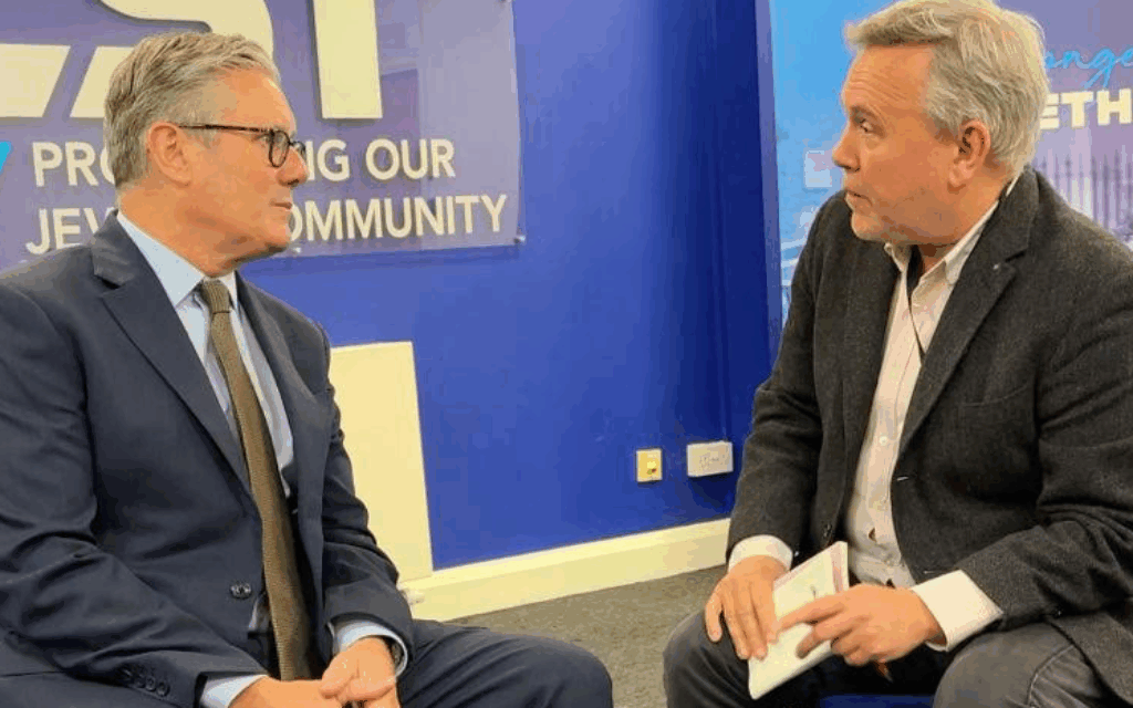 Keir Starmer speaks with JN's Lee Harpin at the CST office in London