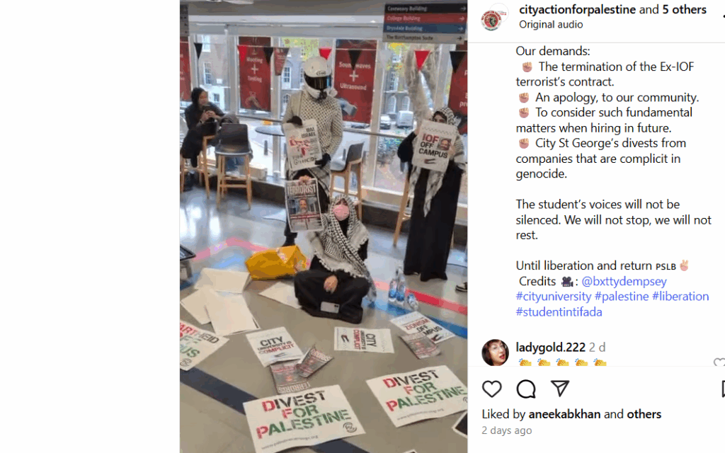 An Instagram post from the "City Action for Palestine" campus protest