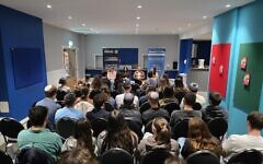Students attend a Stories of Resilience event hosted by StandWithUs UK during the national speaking tour. Credit:
StandWithUs UK