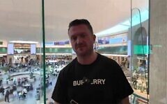 Tommy Robinson pictured at Ben Gurion Airport in Israel. (Photo: X / Screenshot)