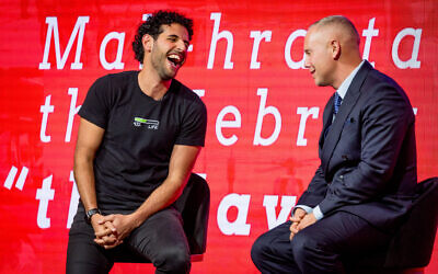 Nuseir Yassin and Rob Rinder in conversation at Magen David Adom’s annual dinner, where the influencer spoke about identity, hope and shared humanity. Photo: Adam Lawrence