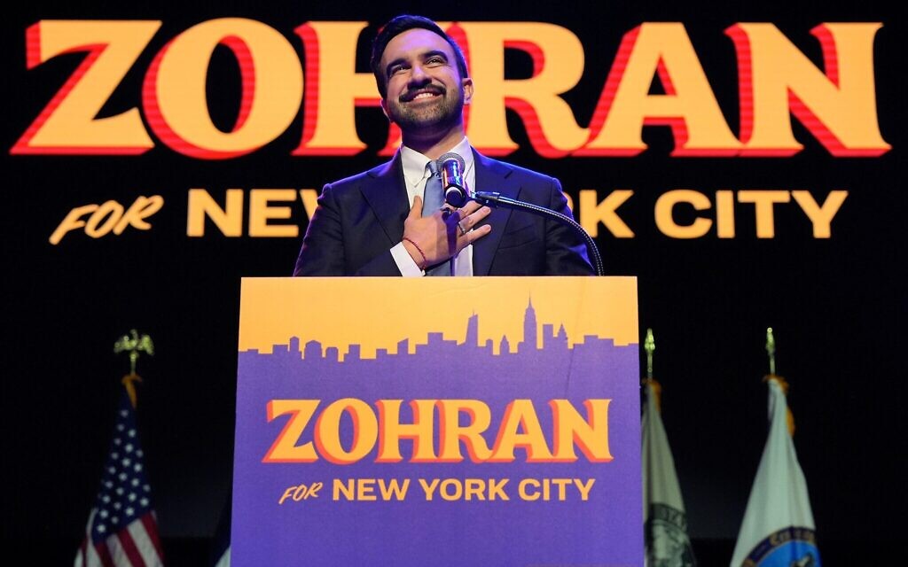 Zohran Mamdani speaks during a victory speech at a mayoral election night watch party, Tuesday, Nov. 4, 2025, in New York. (AP Photo/Yuki Iwamura)