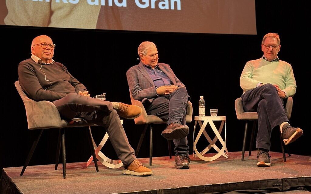 Maurice Gran (left) and Laurence Marks at JW3 with Alastair Falk (centre)