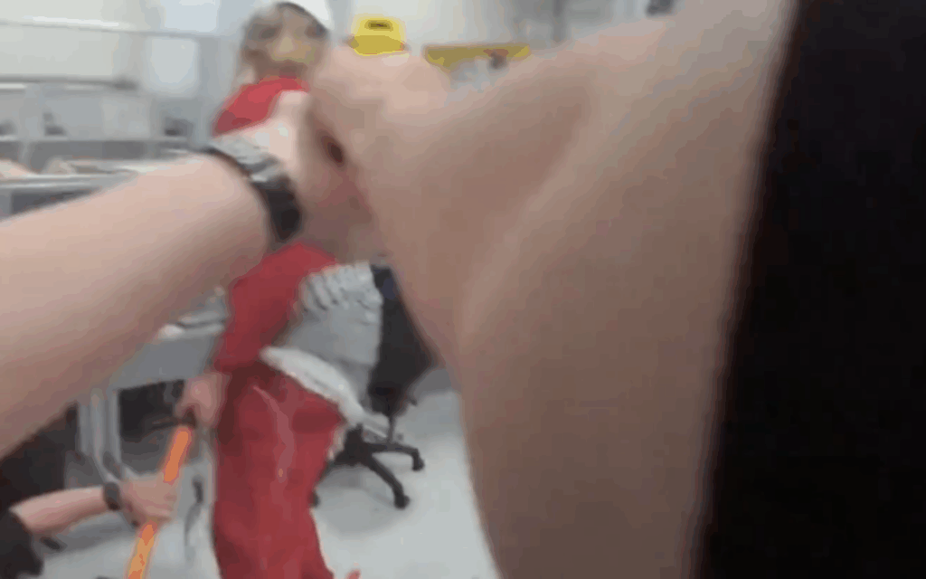 Bodycam footage from August 6, 2024, shows an officer aiming a taser gun at an intruder at Elbit UK's site in Bristol, England, after the intruder struck a police officer with a sledgehammer. (Screen capture: Channel 4)