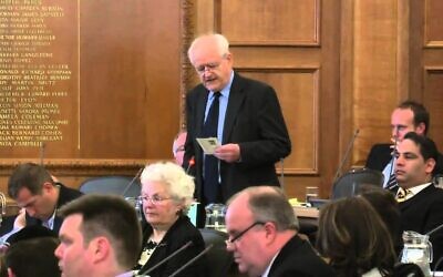 John Marshall speaking at Barnet Council. The former Hendon South MP has died aged 85. Photo: YouTube
