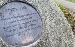 A plaque at Chaim Herzog Park, in Dublin, Ireland.