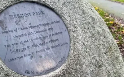 A plaque at Chaim Herzog Park, in Dublin, Ireland.