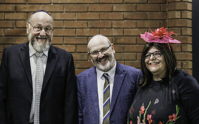Chief Rabbi Ephraim Mirvis, Rabbi Jason and Rebbetzen Elise Kleiman. Pic: Natalie Levy