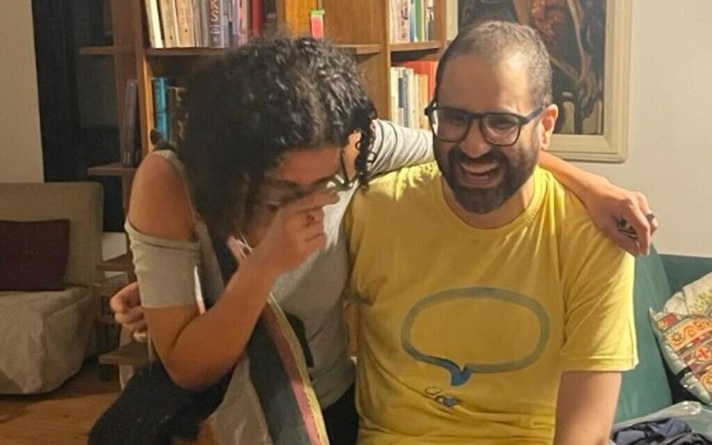 Abd El-Fattah with his sister after his release from prison. Pic: Twitter/@monasosh