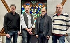(L-R) Spencer Grant, Rabbi Cantor Gershon Silins (TLSE), Rabbi Paul Freedman (Radlett Reform), Leigh Renak.