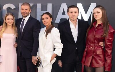 L-R)  Harper Beckham, David Beckham, Victoria Beckham, Brooklyn Beckham and Peltz Beckham attend the Netflix Series of the Beckham Premiere Arrivals at Curzons Mayfair in London.  Credit: S.A.M./Alamy Live News