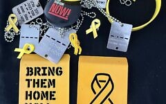 Yellow ribbons, dog tags and bracelets advocating for the release of the hostages. Yellow ribbons, dog tags and bracelets advocating for the release of the hostages.
