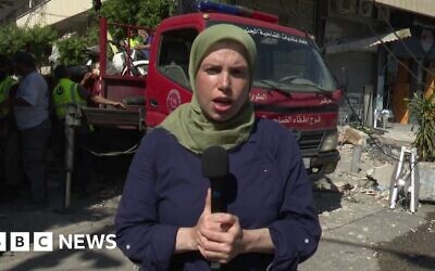 BBC Arabic correspondent Sally Nabil reporting from the Middle East during the Gaza conflict. Photo: BBC News