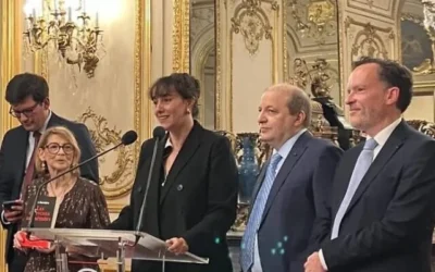 Nora Bussigny speaks at the French Senate after receiving the 2025 Prix Edgar Faure for political book of the year.
Photo Credit: Courtesy Nora Bussigny/TOI