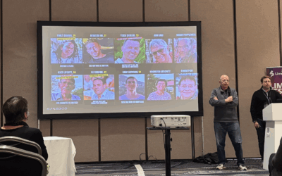 A slide showing British and British-connected hostages, shown during a Limmud session on legal efforts to secure their release.