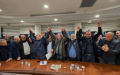 The leaders of the four parties celebrate following the agreement to revive the Joint List