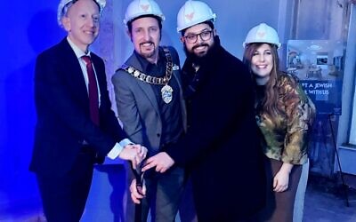 Dan Ozarow and Jeremy Newmark with Chaim and Leah Hoch; .Jewish Life Centre, Chabad Borehamwood. Ground breaking ceremony February 2026. Pic: Elliot Jacobs