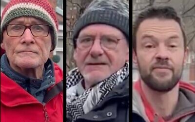 Three men captured on film going door to door in Sheffield asking residents to boycott Israeli goods. Pic: Twitter/X