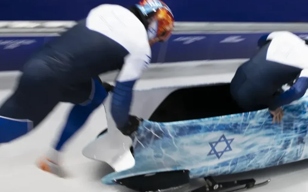 Israeli bobsledders during their run at the Milan-Cortina 2026 Winter Olympics.
Credit: Adam Edelman / Instagram