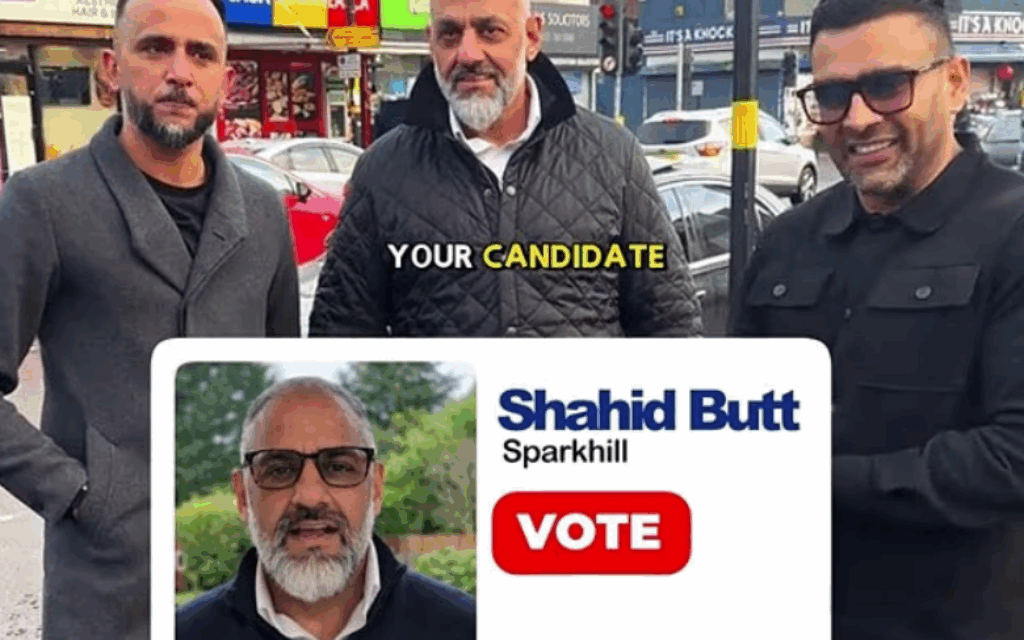 Ahmed Yakoob promoting Shahid Butt as an independent candidate for the Sparkhill ward in central Birmingham