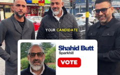 Ahmed Yakoob promoting Shahid Butt as an independent candidate for the Sparkhill ward in central Birmingham