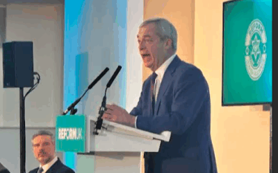 Nigel Farage speaks at launch of Reform Jewish Alliance as Alan Mendoza looks on
