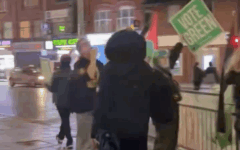 Green supporters wave Palestinian flags on the streets of Gorton and Denton