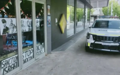 Australian police seize posters depicting Trump and Netanyahu in Nazi uniform. Photo: Dissent Cafe and Bar