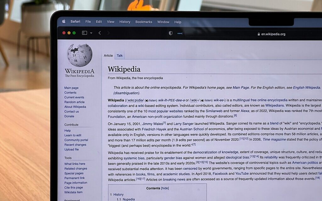 The online encyclopedia has faced ongoing scrutiny over the editing of Israel-related content. Credit: Oberon Copeland / Unsplash