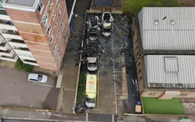Overhead image of arson attack in Golders Green