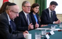Prime Minister Sir Keir Starmer (centre) and Sarah Sackman, Labour Finchley and Golders Green MP and courts minister hold a meeting in Downing Street, London, with Board of Deputies of British Jews Chief Executive Michael Wegier (left), Union of Jewish Students (UJS) President Louis Danker (right) and representatives of the Jewish community, following an apparent arson attack on four ambulances belonging to the Jewish Community Ambulance service.