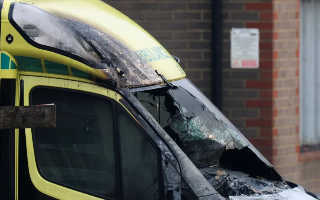One of the four ambulances that were damaged in the attack. Hannah McKay/Reuters