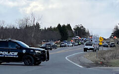 A heavy police presence patrols Temple Israel in West Bloomfield Township, Michigan, following a terror attack where a man rammed his car into a synagogue, March 12, 2026. (Andrew Lapin/JTA) A heavy police presence patrols Temple Israel in West Bloomfield Township, Michigan, following a terror attack where a man rammed his car into a synagogue, March 12, 2026. (Andrew Lapin/JTA)