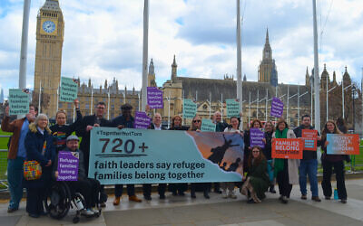 Faith leaders gather outside Parliament urging the government to protect refugee family reunion rights. Photo Credit: JPIT / Safe Passage
