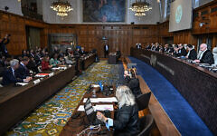 A view from the public hearing at the International Court of Justice case on Israel's humanitarian obligations to Palestinians in Gaza, the Hague, Netherlands, April 29, 2025. (Mouneb Taim / Middle East Images via AFP) A view from the public hearing at the International Court of Justice case on Israel's humanitarian obligations to Palestinians in Gaza, the Hague, Netherlands, April 29, 2025. (Mouneb Taim / Middle East Images via AFP)