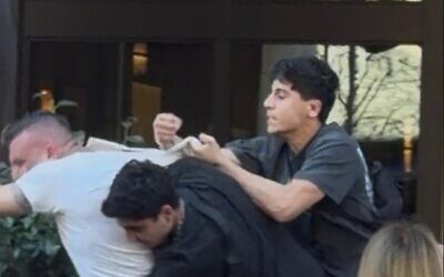 Moment three men attack two Israeli Americans outside a restaurant in San Jose. Credit: X