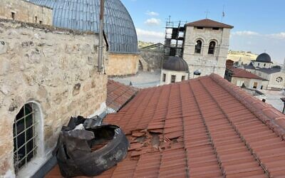Missile debris rests on a rooftop near the Church of the Holy Sepulchre in Jerusalem’s Old City following an Iranian strike. Credit: Israel/X