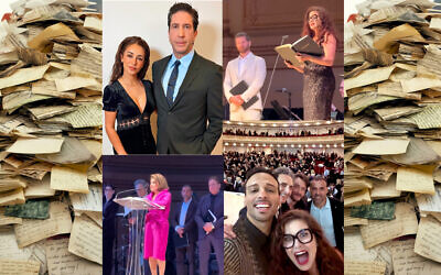 Performers at Carnegie Hall from top left" Elica Le Bon, David Schwimmer, Jonah Platt, Debra Messing, Ari'el Stachel, Lawrence Bender, Michael Aloni and Elie Sharabi