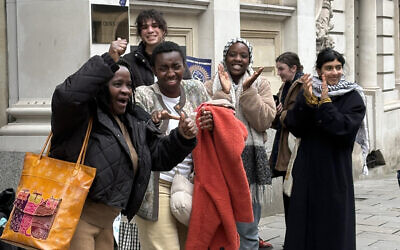 Kwabena Devonish (front, second left) outside Bristol Crown Court, where she is accused of expressing support for Hamas during a speech in November 2023. Picture date: Monday March 16, 2026. PA Photo. Photo credit should read: Eleanor Storey/PA Wire
