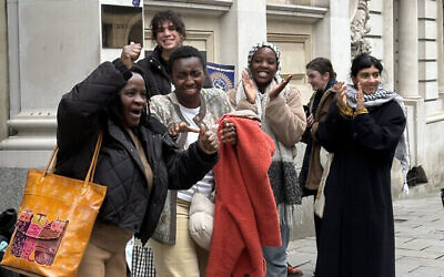 Kwabena Devonish (front, second left) outside Bristol Crown Court, where she is accused of expressing support for Hamas during a speech in November 2023. Picture date: Monday 16 March, 2026. Photo Credit: Eleanor Storey/PA Wire