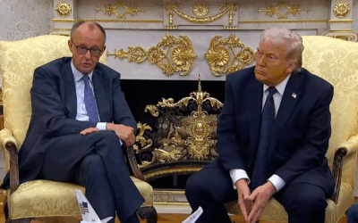 Donald Trump with German Chancellor Friedrich Merz in the White House Oval Office
