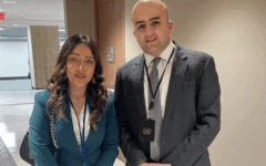 Jonathan Harounoff with Raheleh Amiri, who was shot in the eye by Iranian regime forces during the 2022 Women, Life, Freedom protests