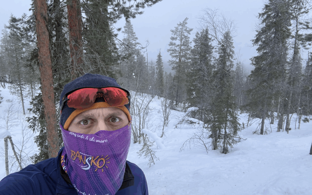 Rabbi Mendy Korer during his Arctic Circle half-marathon in Levi, Finland, raising funds for an inclusive Passover Seder in Islington.
