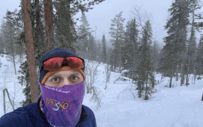 Rabbi Mendy Korer during his Arctic Circle half-marathon in Levi, Finland, raising funds for an inclusive Passover Seder in Islington.