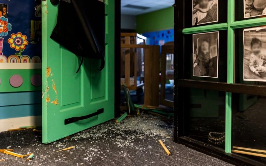 Damage to a kindergarten at the Beth Israel synagogue, Michigan, in the aftermath of an attempted terror attack earlier this month (Beth Israel synagogue)