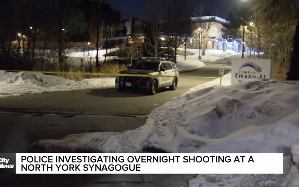 Police did not confirm how many shell casings were found outside the building, but the synagogue wrote on Instagram that “20 shots were fired at our synagogue.” (Screenshot via CityNews)