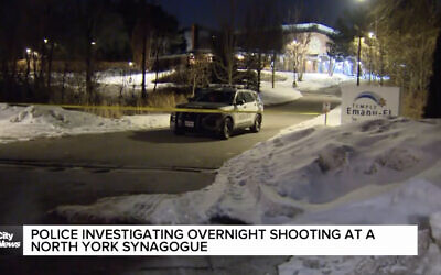 Police did not confirm how many shell casings were found outside the building, but the synagogue wrote on Instagram that “20 shots were fired at our synagogue.” (Screenshot via CityNews)
