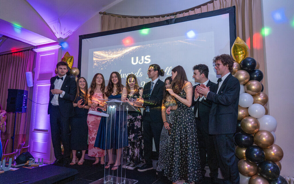 UJS Sabbatical Team 25/26 on stage at the UJS Awards Ball 2026. Pic: Jonathan Burns from Stitch Creative Media