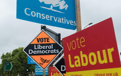 Conservative, Labour and LIberal Democrat placards