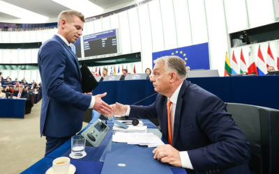 Viktor Orban shakes the hand of Peter Magyar, 2024. This week Orban, who has led Hungary for 16 years, lost to Magyar's party by a landslide (picture: European Union)
